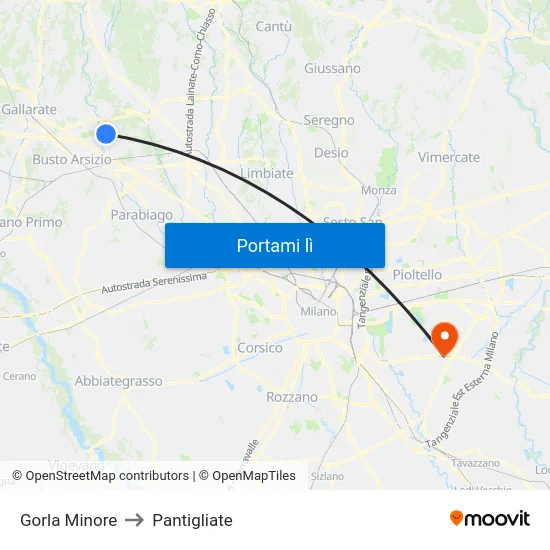 Gorla Minore to Pantigliate map