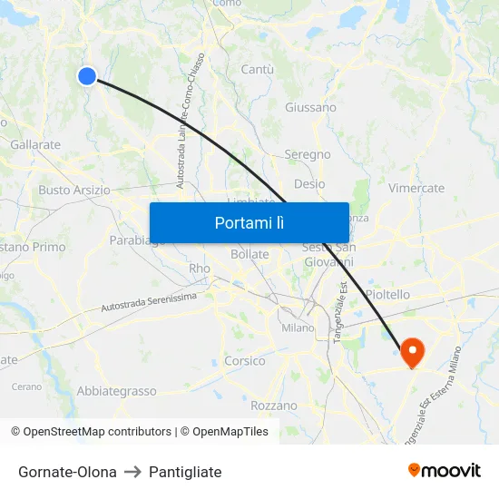 Gornate-Olona to Pantigliate map