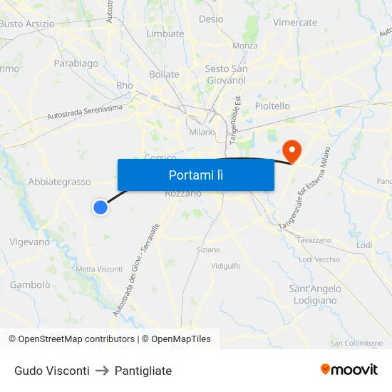Gudo Visconti to Pantigliate map
