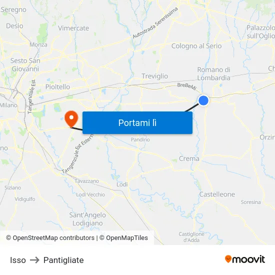 Isso to Pantigliate map