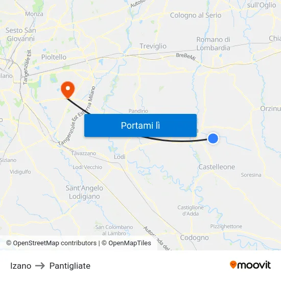 Izano to Pantigliate map