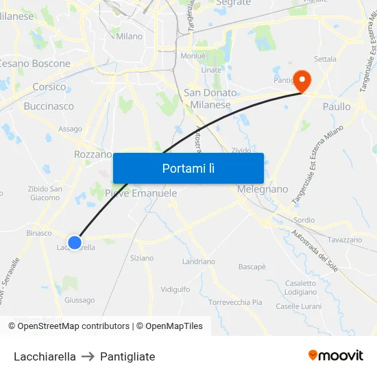 Lacchiarella to Pantigliate map