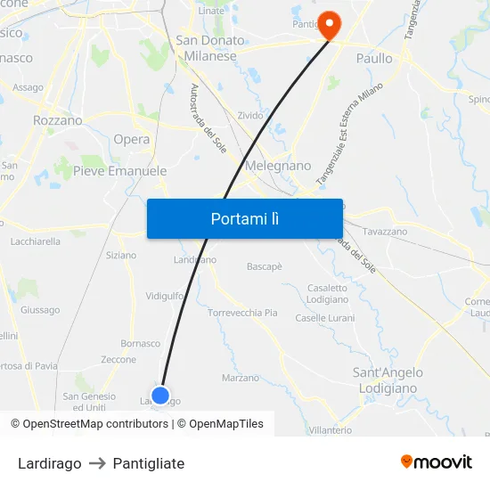 Lardirago to Pantigliate map