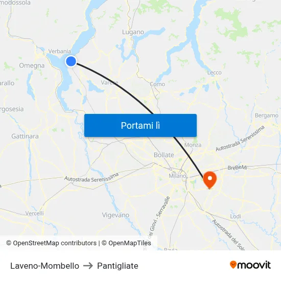 Laveno-Mombello to Pantigliate map