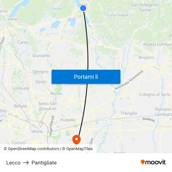Lecco to Pantigliate map