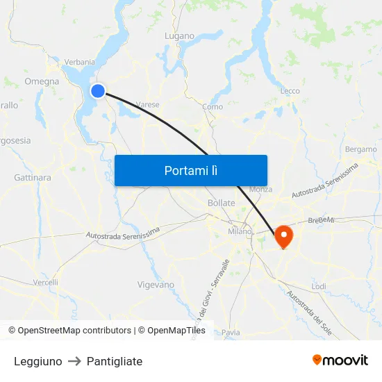 Leggiuno to Pantigliate map