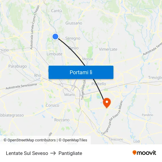 Lentate Sul Seveso to Pantigliate map