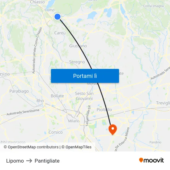 Lipomo to Pantigliate map