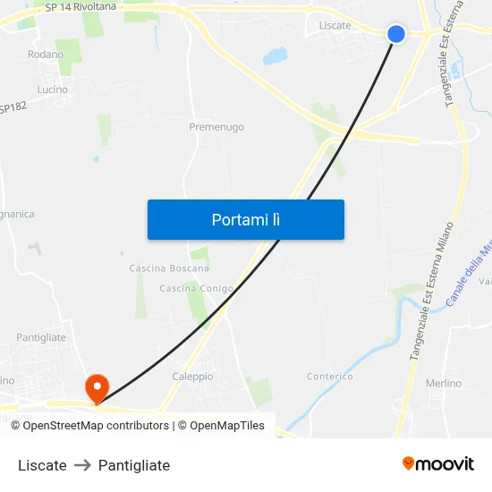 Liscate to Pantigliate map