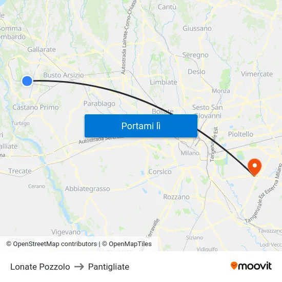 Lonate Pozzolo to Pantigliate map