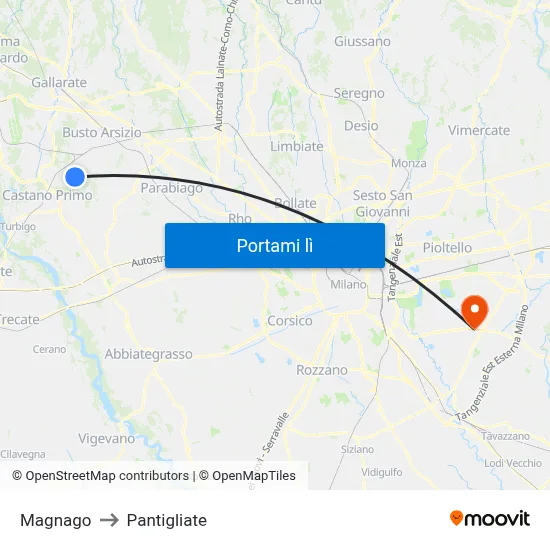 Magnago to Pantigliate map