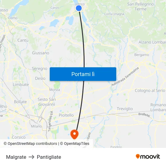 Malgrate to Pantigliate map