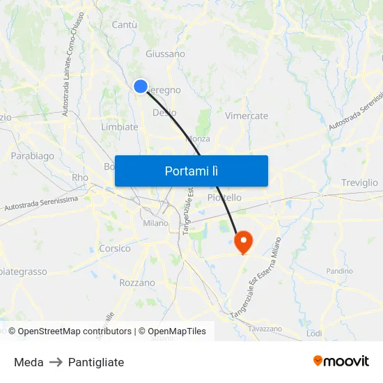 Meda to Pantigliate map