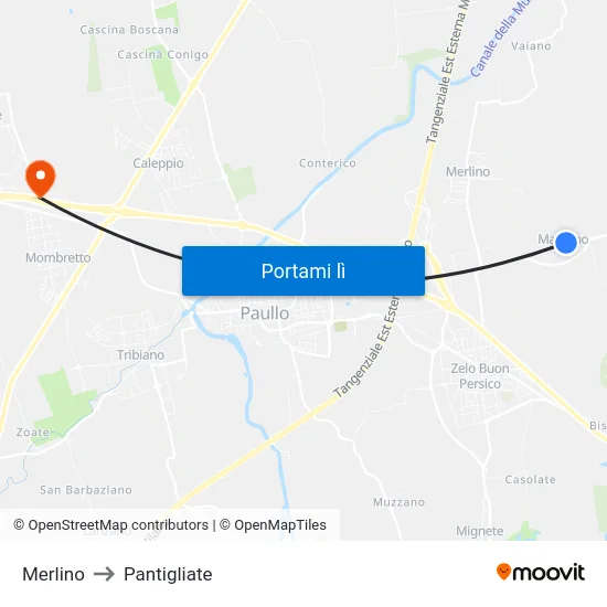 Merlino to Pantigliate map