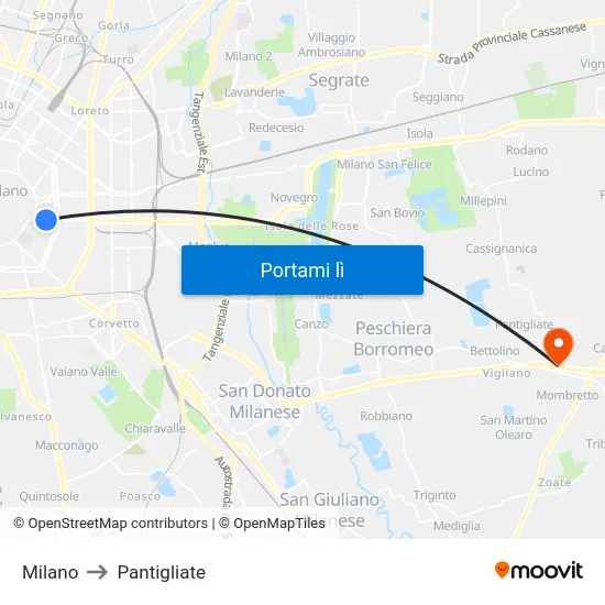 Milano to Pantigliate map
