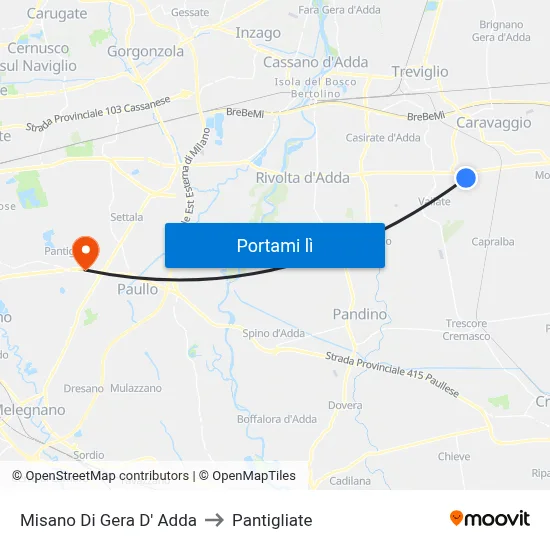 Misano Di Gera D' Adda to Pantigliate map