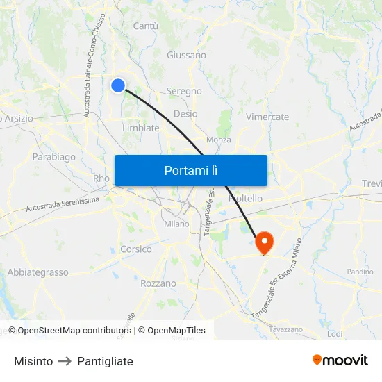 Misinto to Pantigliate map