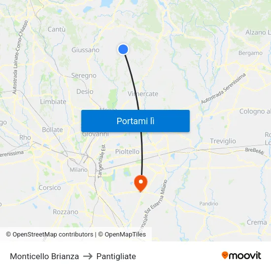 Monticello Brianza to Pantigliate map