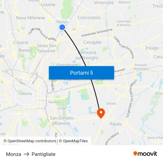 Monza to Pantigliate map