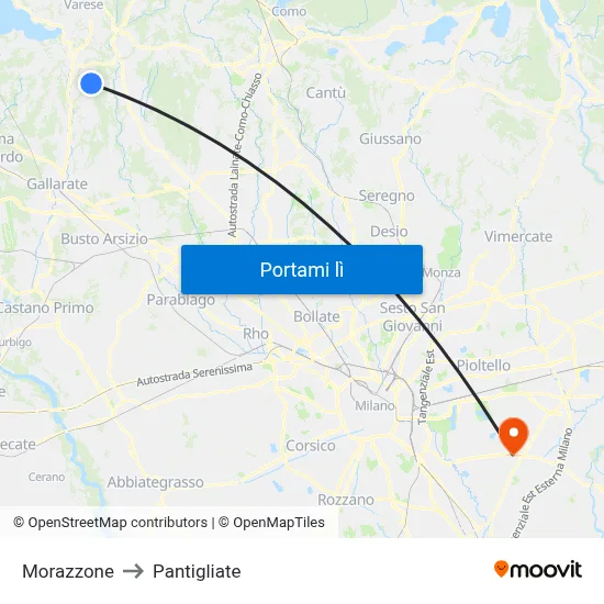 Morazzone to Pantigliate map