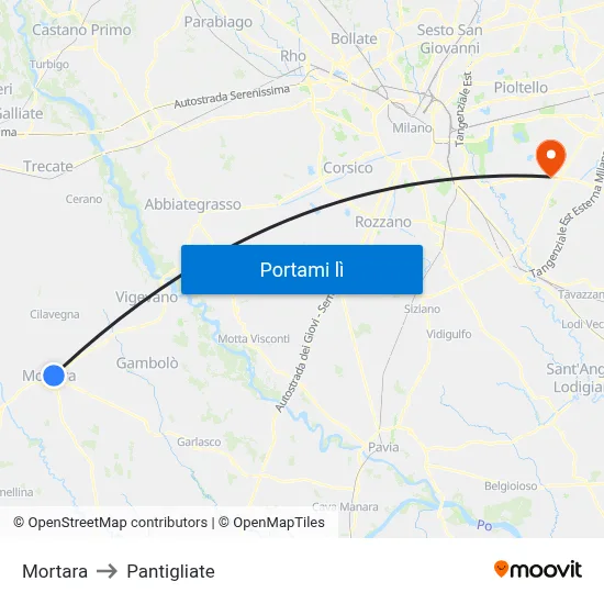 Mortara to Pantigliate map
