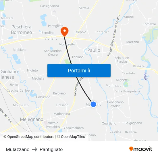 Mulazzano to Pantigliate map