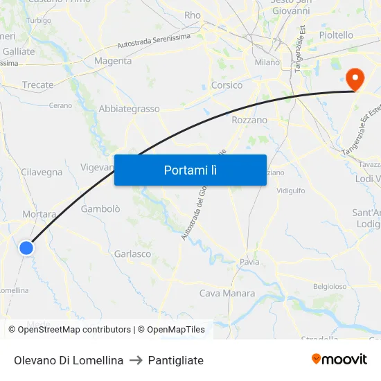 Olevano Di Lomellina to Pantigliate map