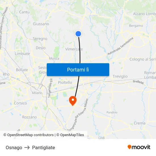 Osnago to Pantigliate map