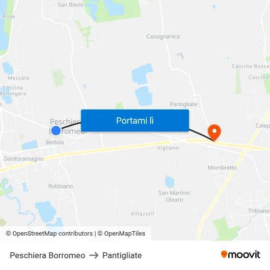 Peschiera Borromeo to Pantigliate map