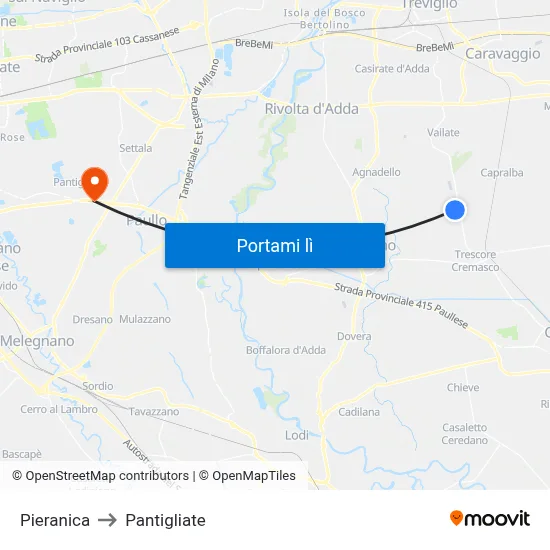 Pieranica to Pantigliate map