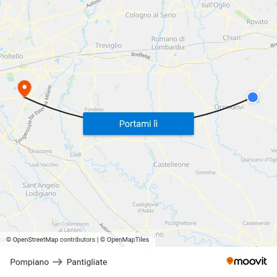 Pompiano to Pantigliate map