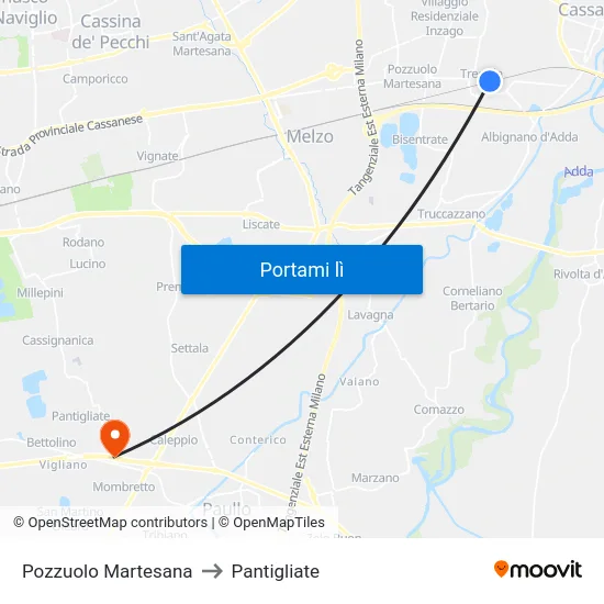 Pozzuolo Martesana to Pantigliate map