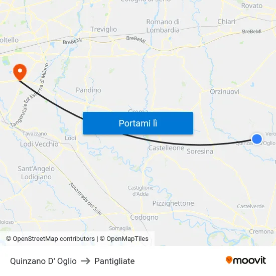 Quinzano D' Oglio to Pantigliate map