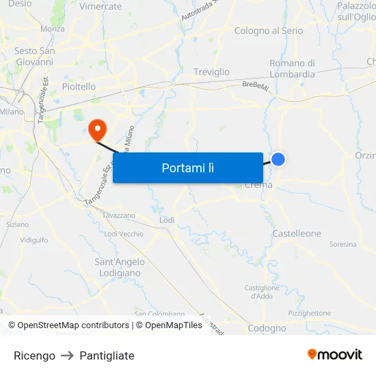 Ricengo to Pantigliate map