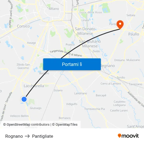 Rognano to Pantigliate map