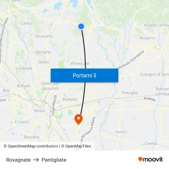 Rovagnate to Pantigliate map