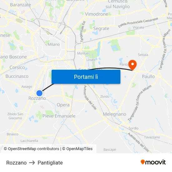 Rozzano to Pantigliate map