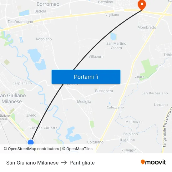 San Giuliano Milanese to Pantigliate map