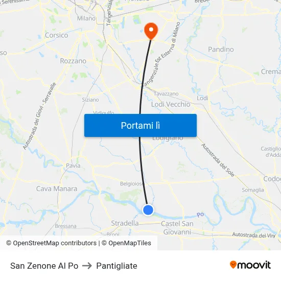 San Zenone Al Po to Pantigliate map