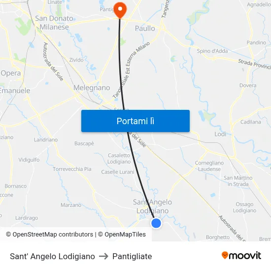 Sant' Angelo Lodigiano to Pantigliate map