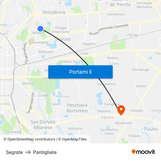 Segrate to Pantigliate map
