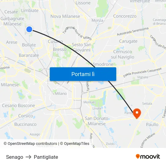 Senago to Pantigliate map