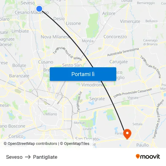 Seveso to Pantigliate map