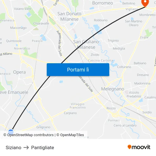 Siziano to Pantigliate map