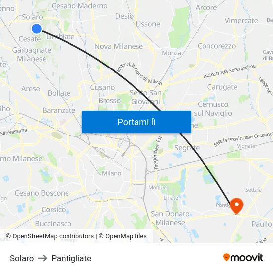 Solaro to Pantigliate map