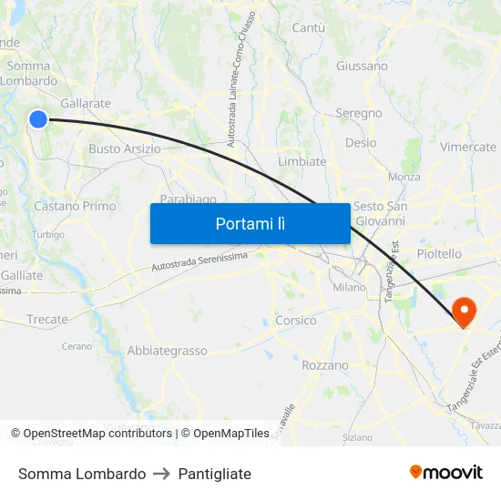 Somma Lombardo to Pantigliate map