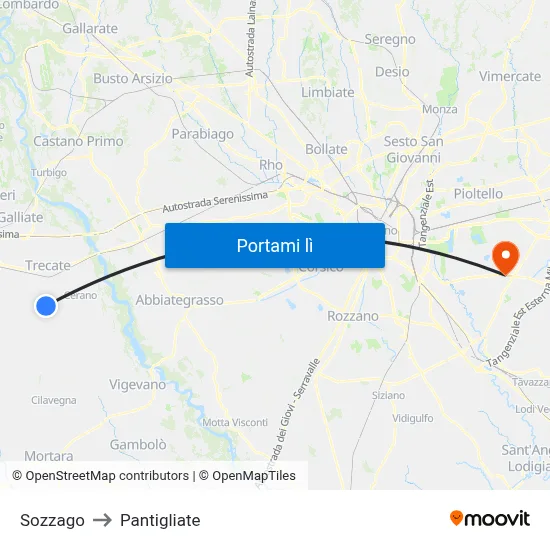 Sozzago to Pantigliate map