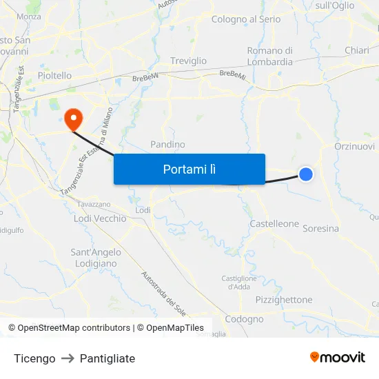 Ticengo to Pantigliate map