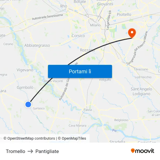 Tromello to Pantigliate map