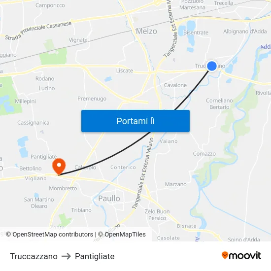 Truccazzano to Pantigliate map